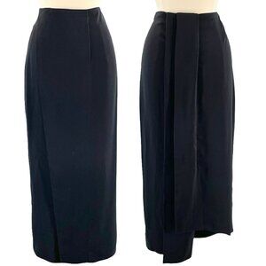 NWT Krizia Black Faux Wrap Origami Folds Midi Maxi Skirt IT46/US10